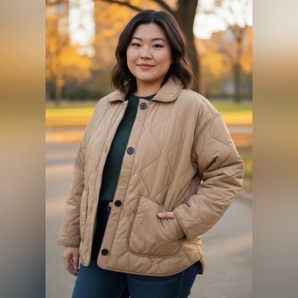 NWT Old Navy Tan Quilted Chore Utility Buttoned Oversized Puffer Jacket Sz XXL - Picture 16 of 16